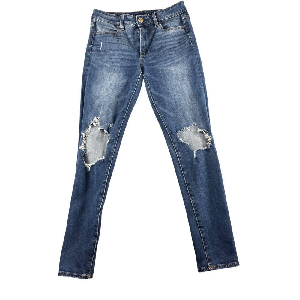 American Eagle Ne(x)t Level Stretch Distressed Skinny Jeans Blue Size 6 Regular